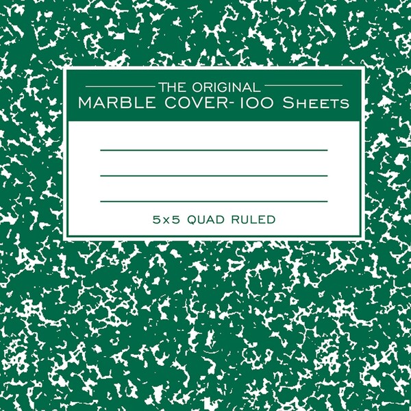 Composition Book, 5x5 Graph, 100 Sheets, 9.75in. X 7.5in., Green Marble, 6PK